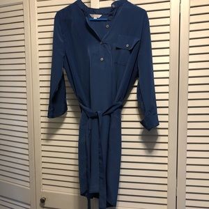 Blue  tie waist blouse dress